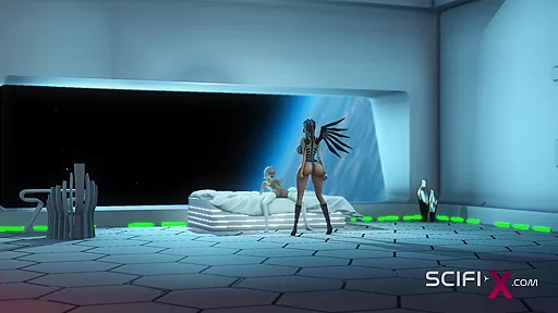 Cyber angel dickgirl fucks a sexy blonde in the space station