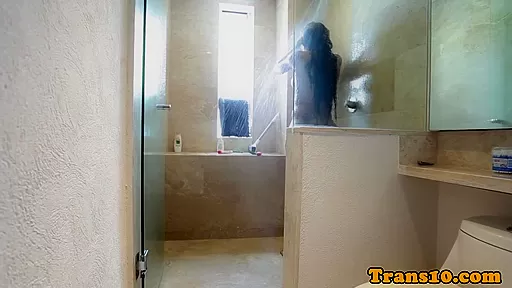 Glamorous tranny caressing her throbbing cock