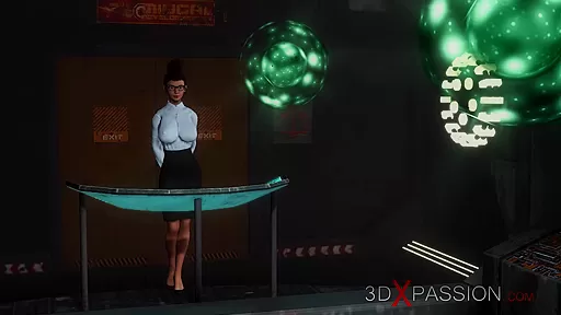 Cyber angel dickgirl plays with a sexy young ebony in the sci-fi lab