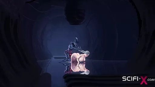 Hot alien sex in a dark cave with a horny young blonde