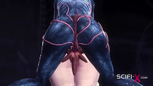 Hot alien sex in a dark cave with a horny young blonde