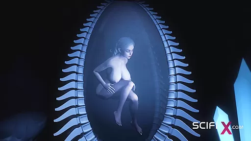 Hot alien sex in a dark cave with a horny young blonde