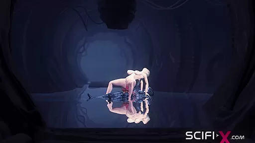 Hot alien sex in a dark cave with a horny young blonde