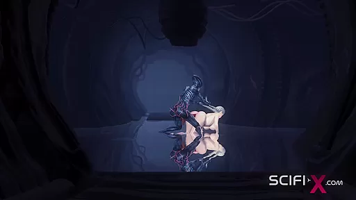 Hot alien sex in a dark cave with a horny young blonde