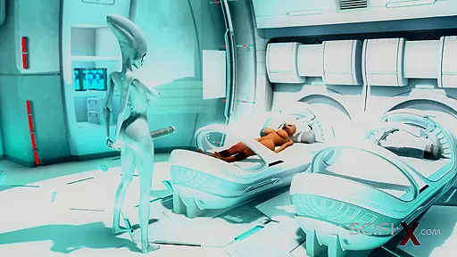 Super alien sex in the sci-fi lab. Futa alien plays with a young hottie