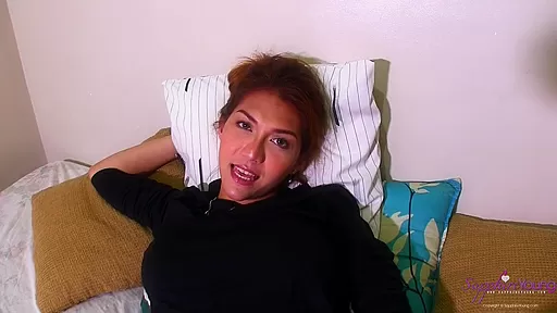 Asian PORNSTAR SHEMALE playing with her MUSHY PENIS