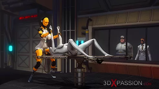 Shemale sex cyborg fucks hard an alien in the underground and secret US military base