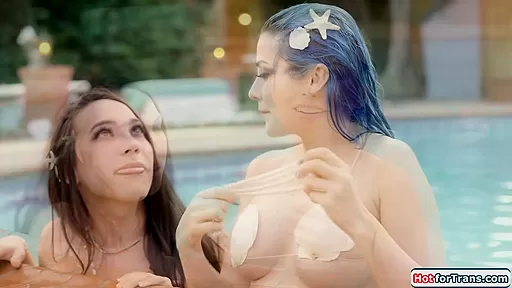 Tgirl mermaid Kasey Kei licks and fuck busty babe Jewelz Blu