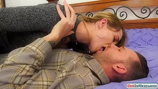 Blonde trans Candy Marie gives 69 blowjob and is anal banged