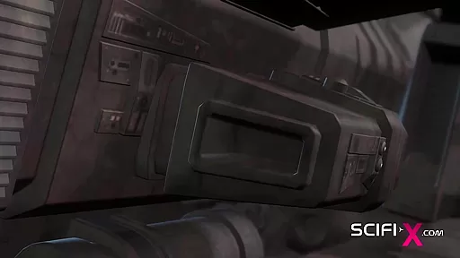 Futa alien plays with a young busty sexy hottie in the sci-fi lab