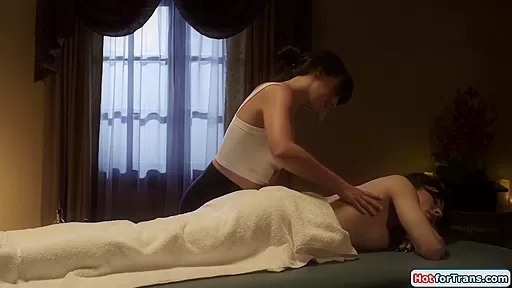 Shemale Ariel Demure massaged toe sucked and fucks masseuse