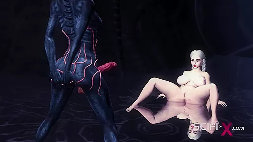 A sexy hottie gets fucked by a female alien in a cave on an exoplanet