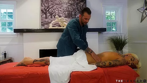 Massaged busty trans blows dick before bareback sex