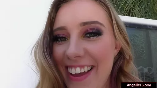 Busty tgirl Angelina Please licks and fuck Haley Reeds pussy