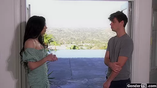 Busty shemale stepmom Ariel Demure threesome blowjob n anal