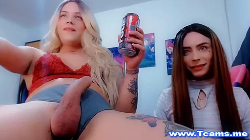 Tranny Sucks Her Blonde Friend's Cock
