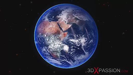 Earth orbit. Sci-fi sex android plays with a hot young blonde