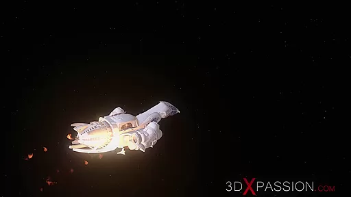 Earth orbit. Sci-fi sex android plays with a hot young blonde