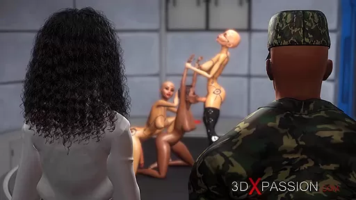 Secrets of Area 51. 3d dickgirl androids plays with a sexy ebony in the lab