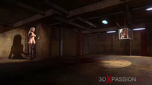 Hot sex! 3d dickgirl bangs a sexy girl slave in the prison