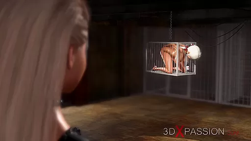 Hot active shemale fucks hard a sexy cuffed young blonde in the basement