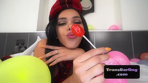 Busty trans babe jerks during erotic analsex