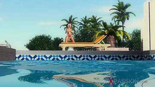 Hot outdoor sex. 3d black shemale fucks hard a sexy college girl in luxurious villa