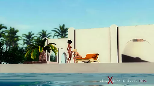 Hot outdoor sex. 3d black shemale fucks hard a sexy college girl in luxurious villa