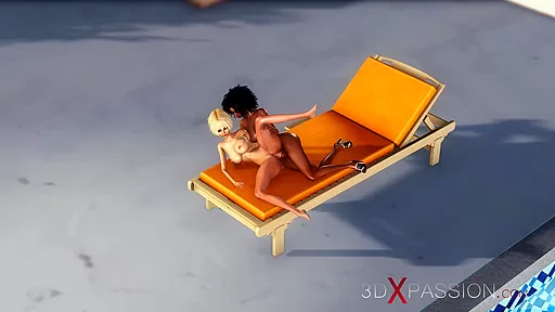 Hot outdoor sex. 3d black shemale fucks hard a sexy college girl in luxurious villa