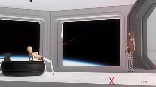 Earth orbit - a sex journey. Alien shemale fucks a horny sex slave in the space station