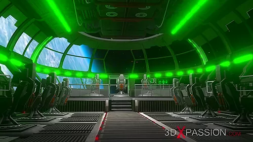 Hot sci-fi android dickgirl plays with a sexy horny blonde in the space station