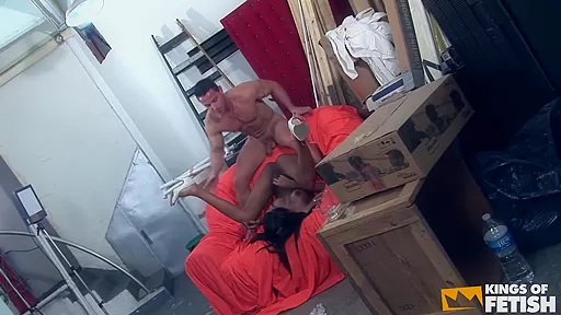 Ebony shemale gets her ass banged by a muscular man with big cock