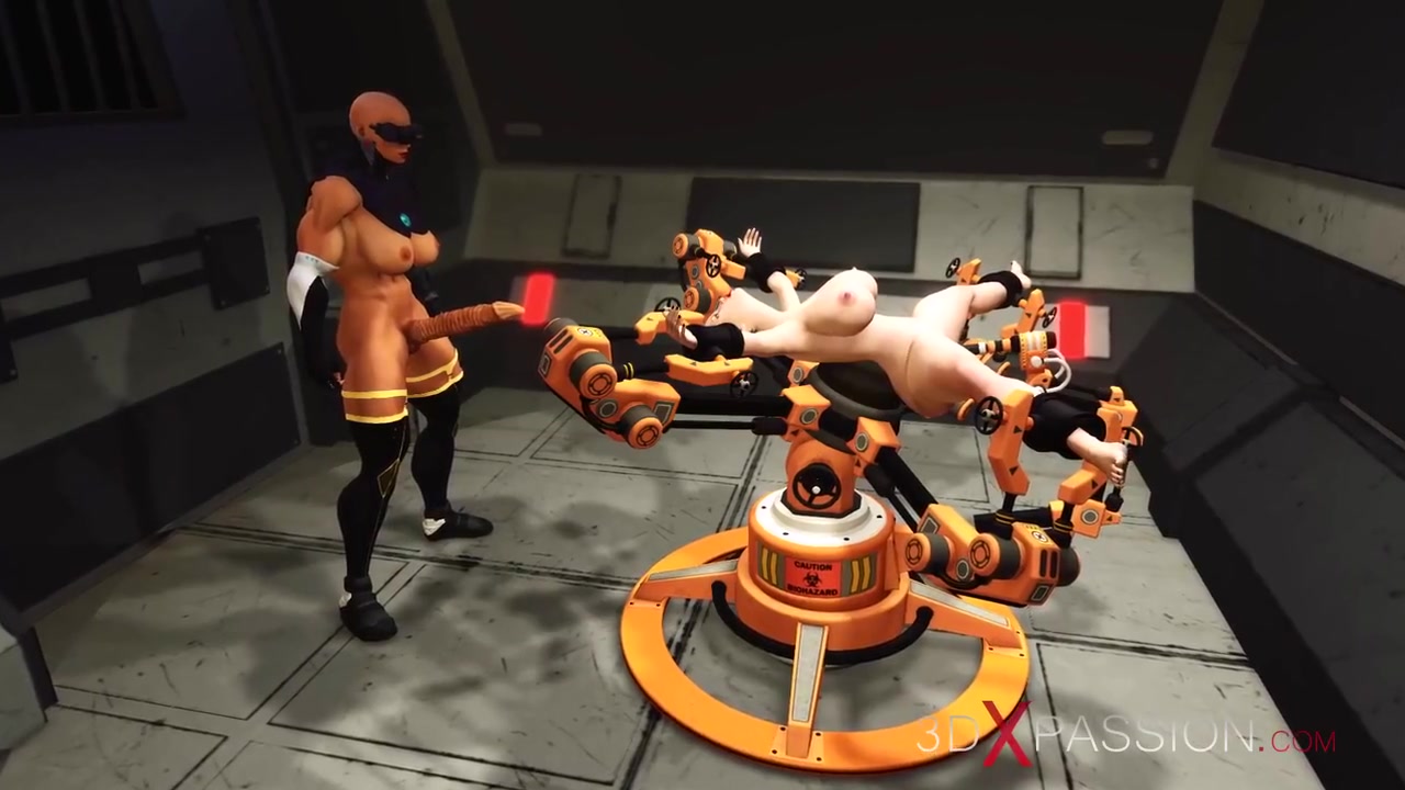 Cyber Fuck Machine In Action! Sexy Shemale Plays With Super Busty Chick