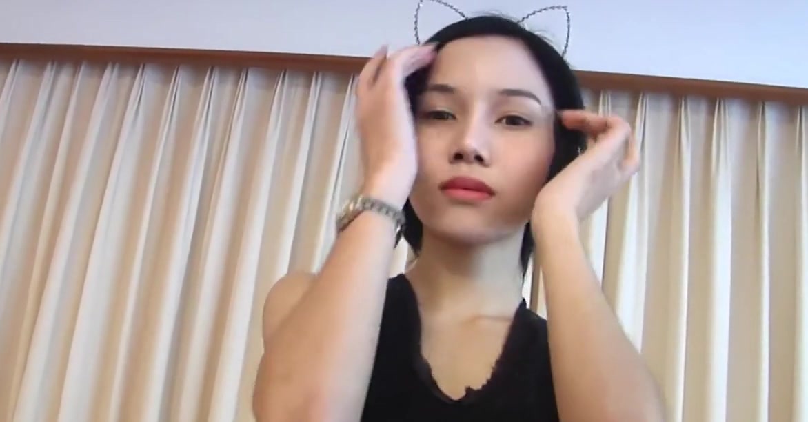 Petite Ladyboy in Pink Pantyhose Sucks her Lovers Big Cock