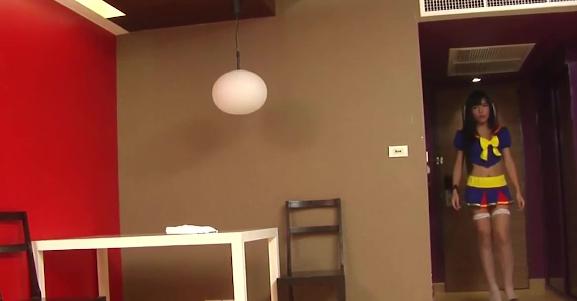 Brunette Ladyboy in Snow White Costume getting Fucked on Table