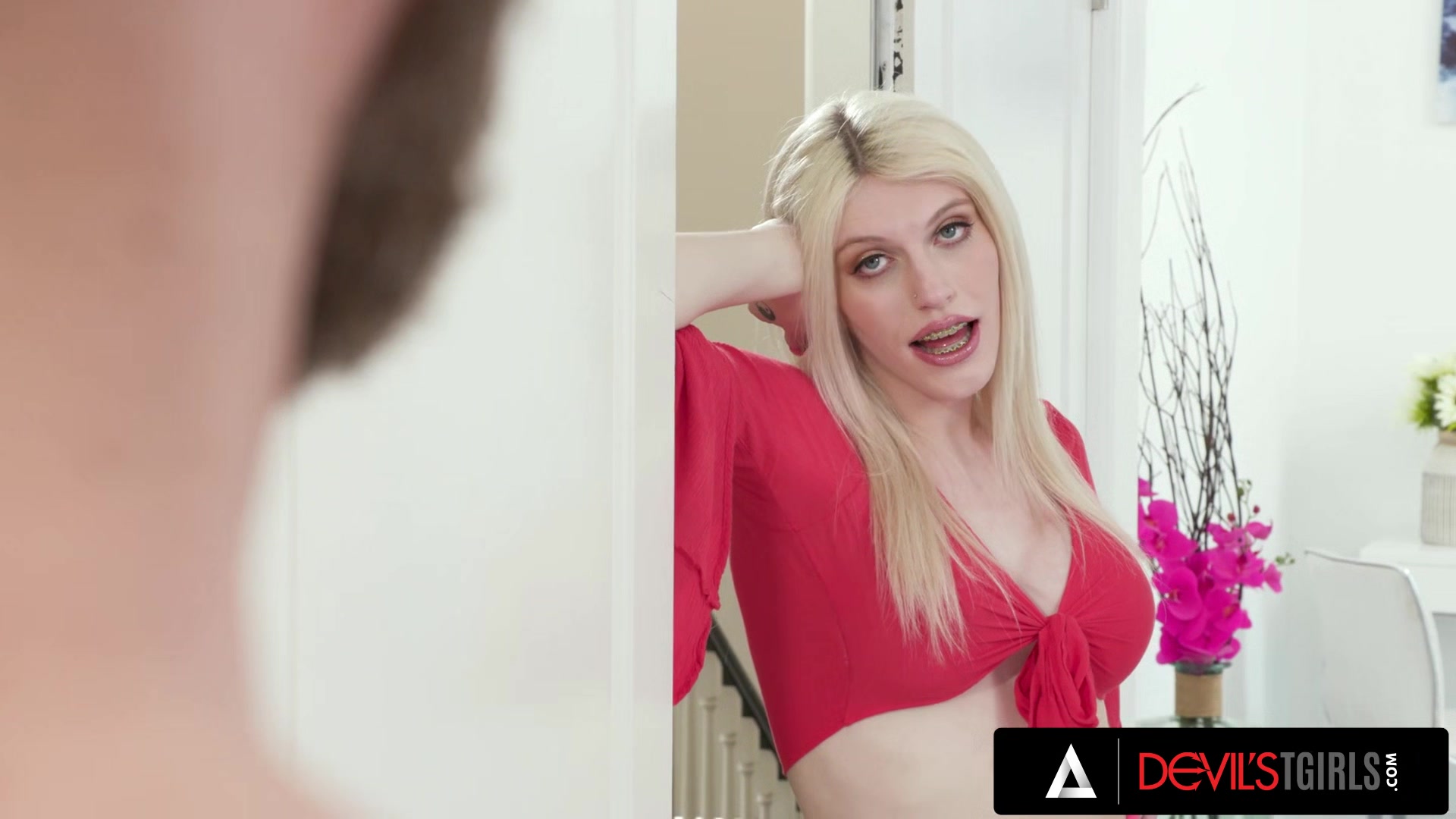 DEVILS TGIRLS - Blonde Babysitter Trans Izzy Wilde Gets Her Little Asshole Banged