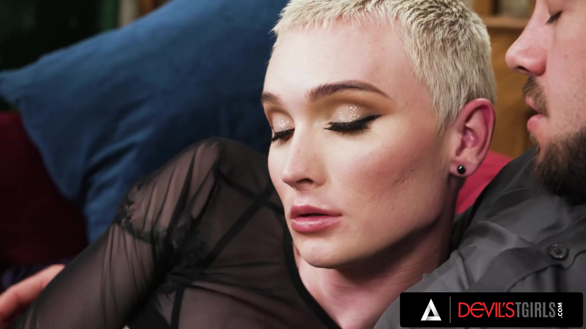 DEVILS TGIRLS - Short Hair Trans Darling Handles A Big Cock Deep In Sweet Ass