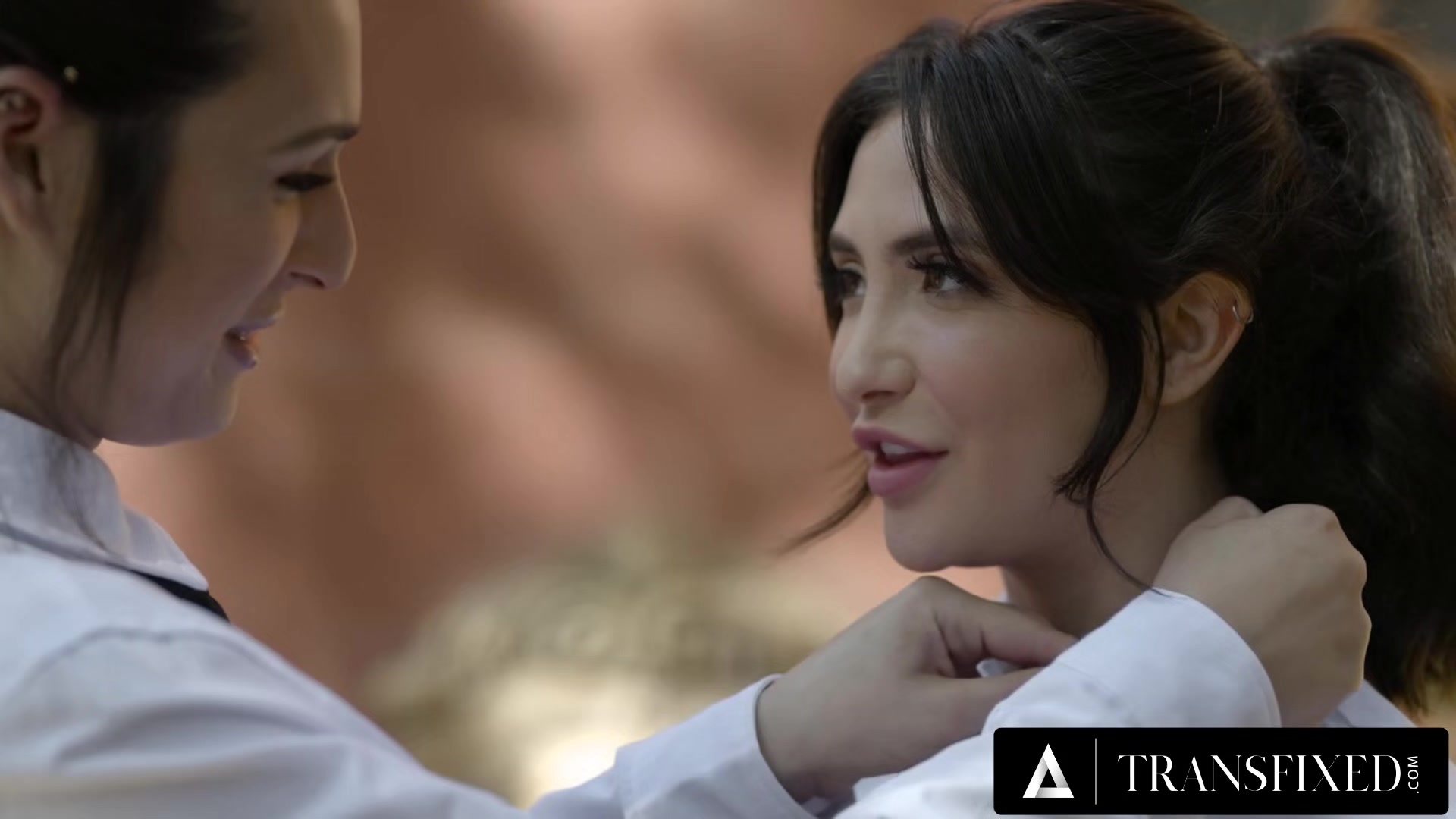 TRANSFIXED - Busty Trans Chick Tries NOT TO GET CAUGHT Fucking Her Hot Cis Coworker On The Job!