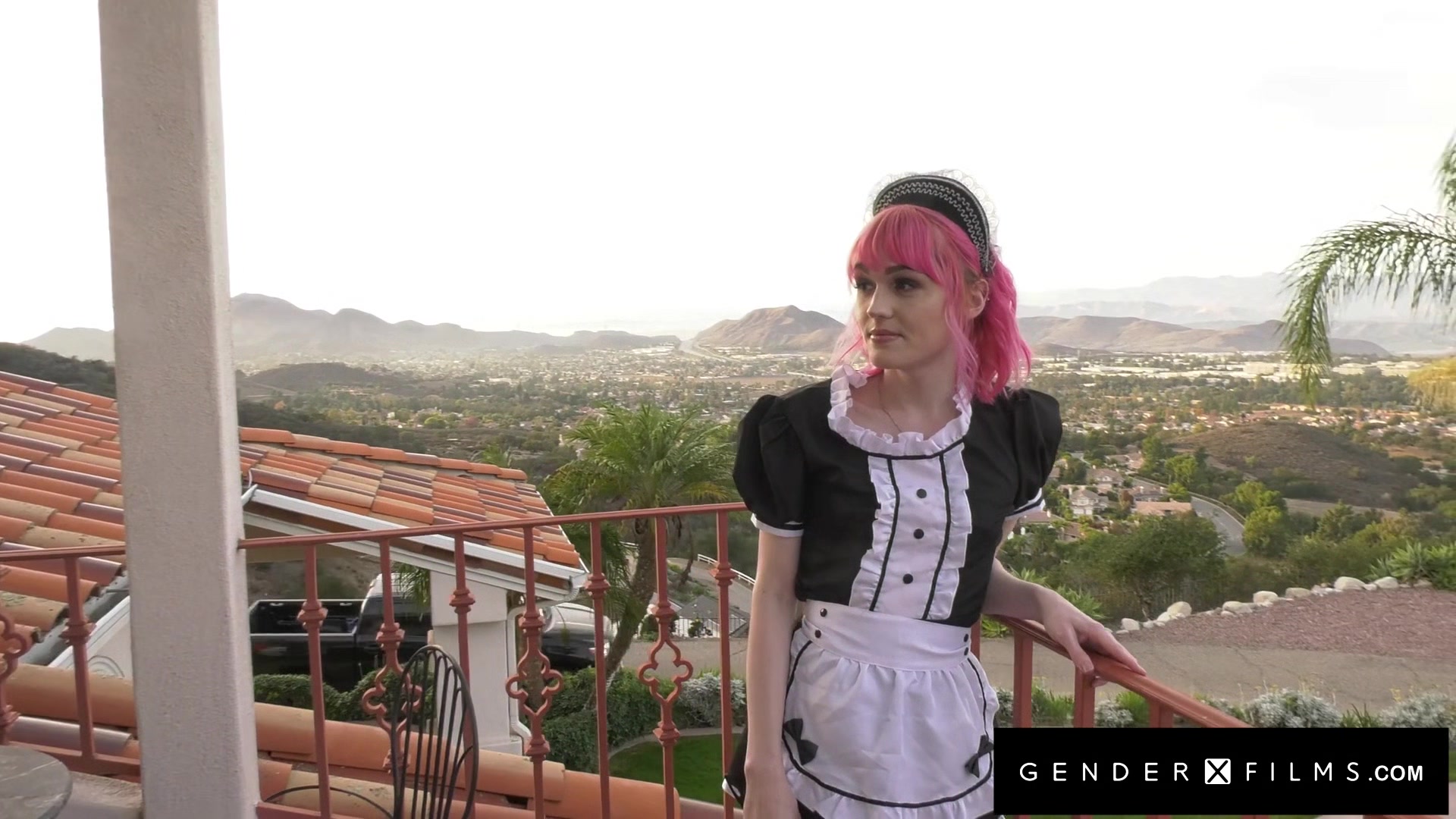 Pink Haired Trans Maid Catches Boss Jerking