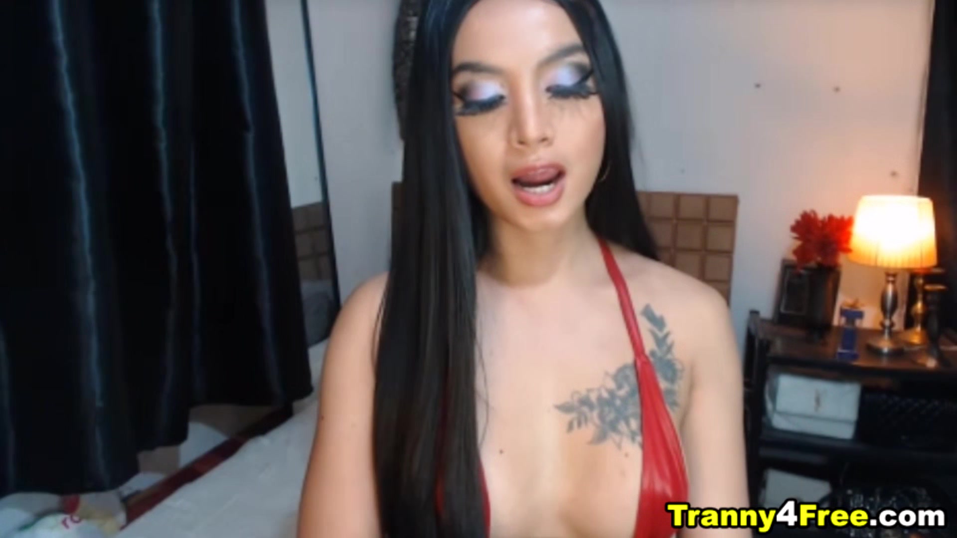 Lovely Tranny Darling Faps her Dick on Cam