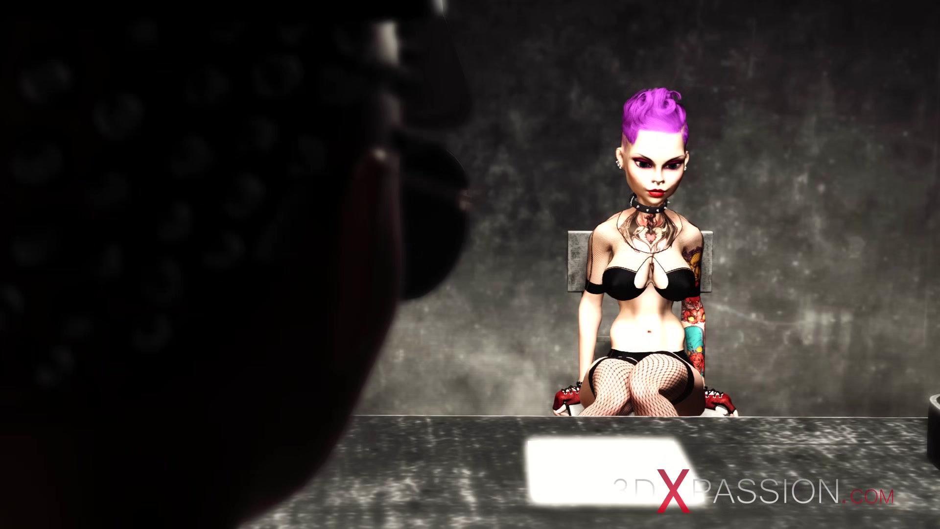 Cyberpunk sex! Two policemen fucks hard a cuffed Chick