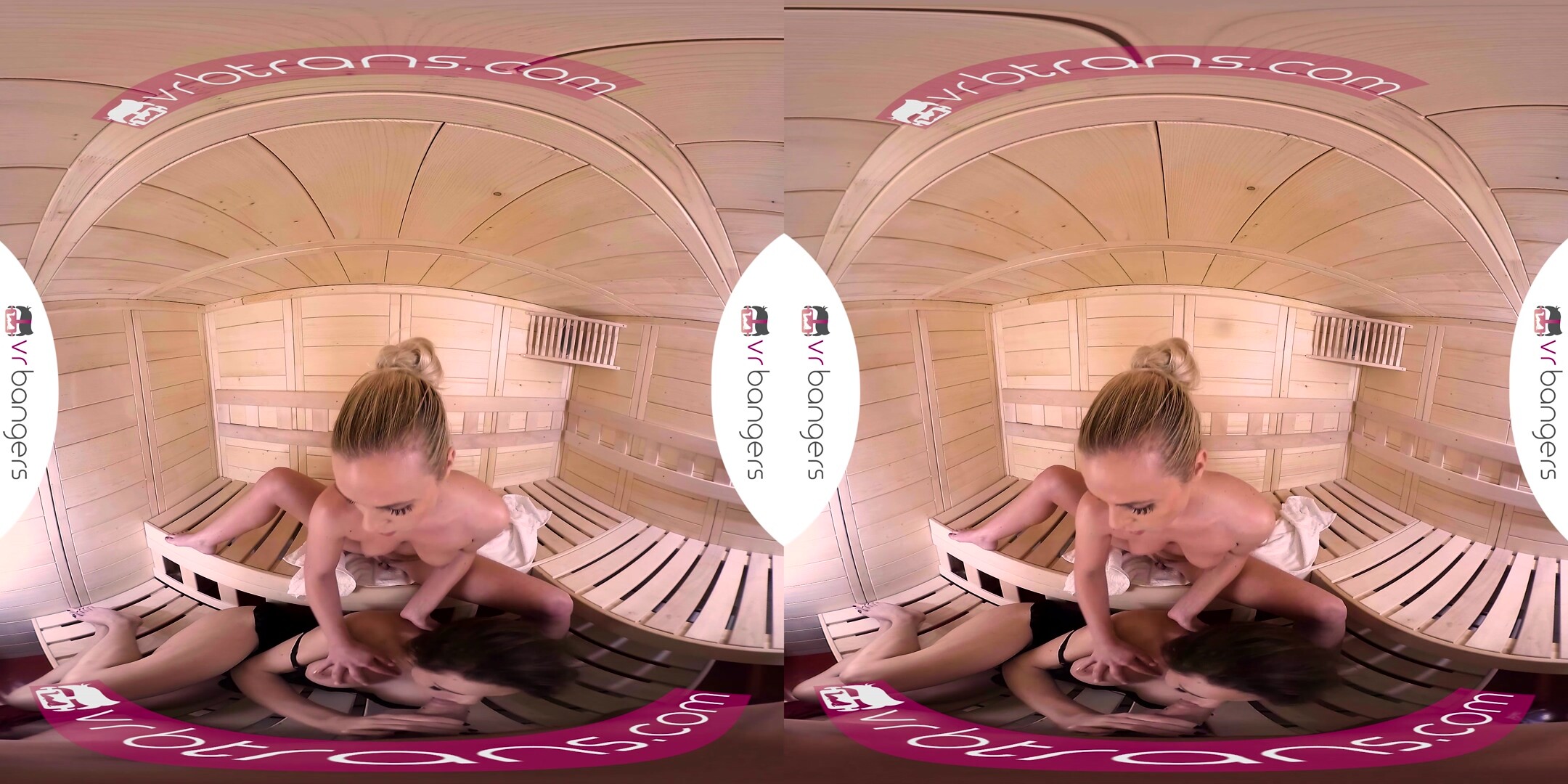 VRB TRANS Valentine's threesome with two hot Darling in sauna VR Porn