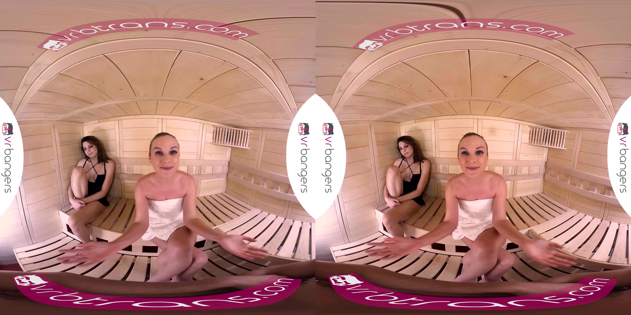 VRB TRANS Valentine's threesome with two hot Darling in sauna VR Porn