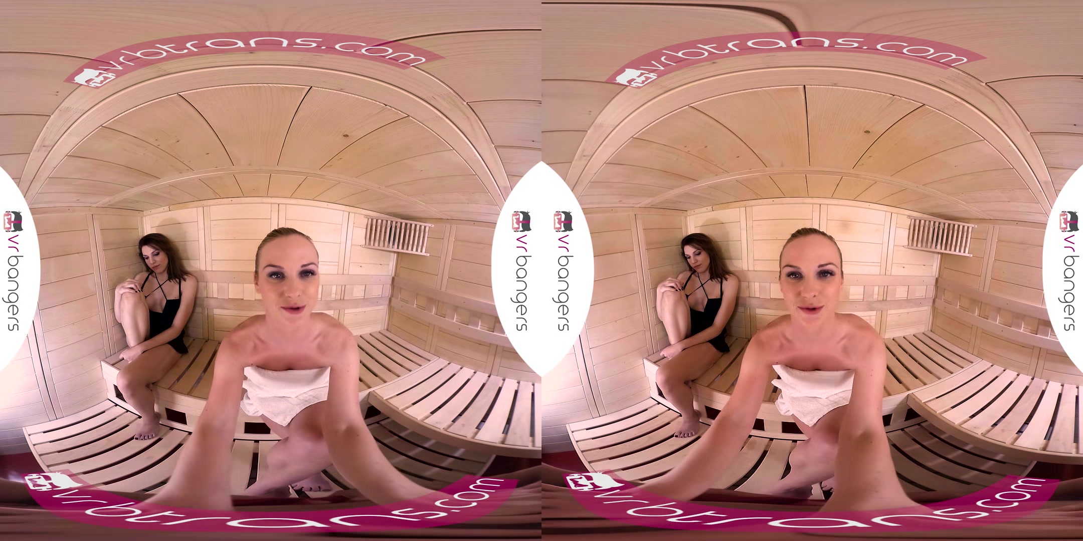 VRB TRANS Valentine's threesome with two hot Darling in sauna VR Porn