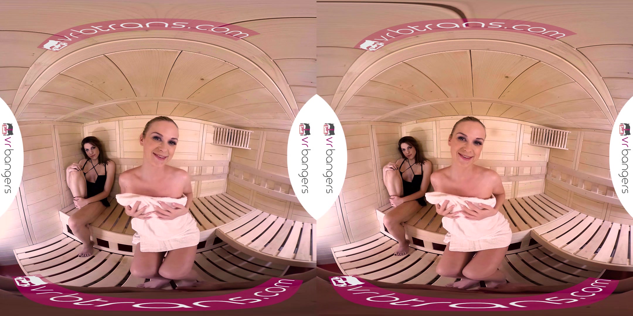VRB TRANS Valentine's threesome with two hot Darling in sauna VR Porn