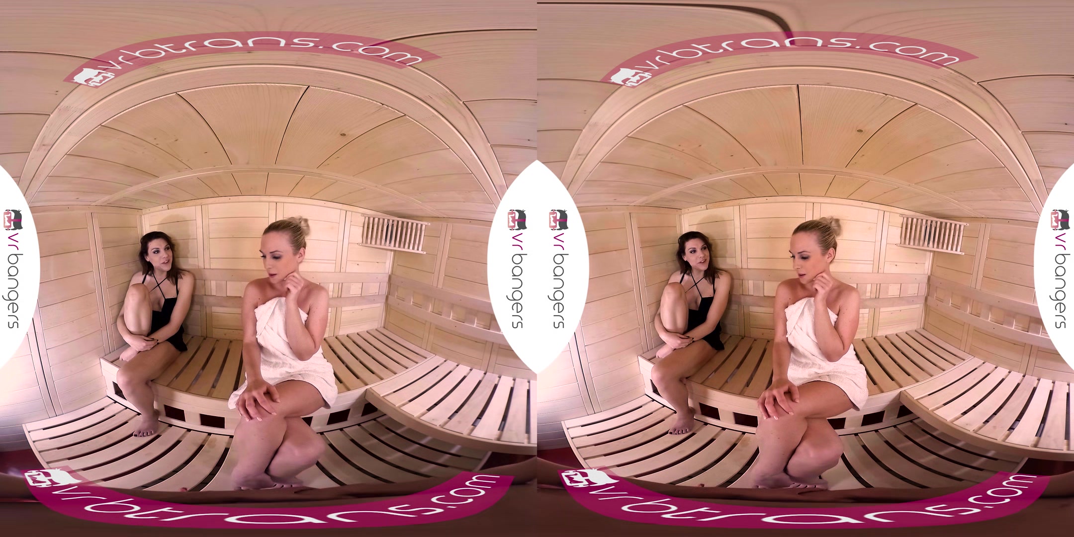 VRB TRANS Valentine's threesome with two hot Darling in sauna VR Porn