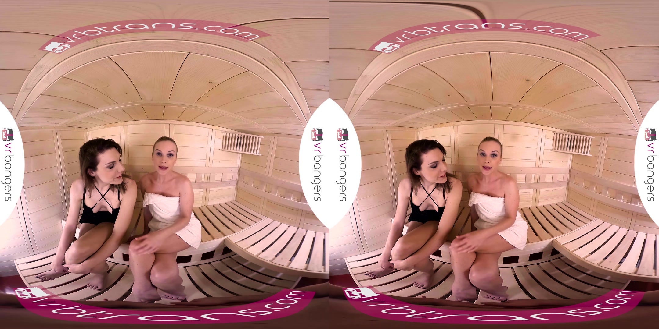 VRB TRANS Valentine's threesome with two hot Darling in sauna VR Porn