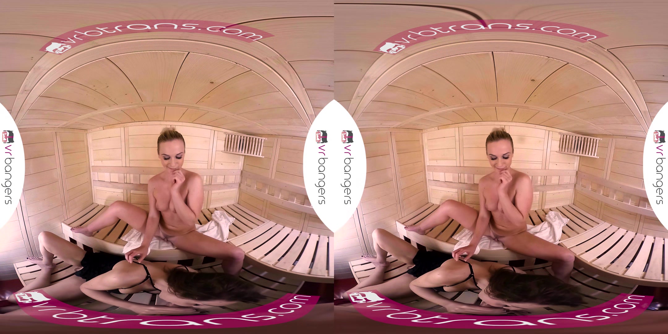 VRB TRANS Valentine's threesome with two hot Darling in sauna VR Porn