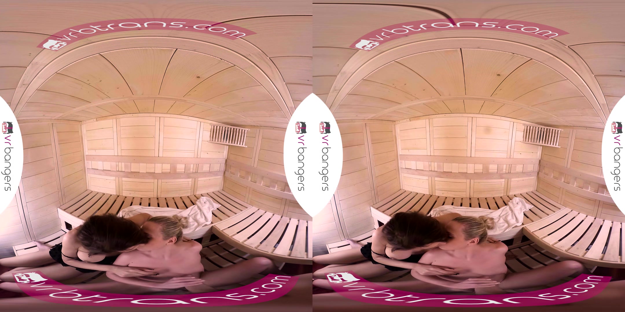 VRB TRANS Valentine's threesome with two hot Darling in sauna VR Porn