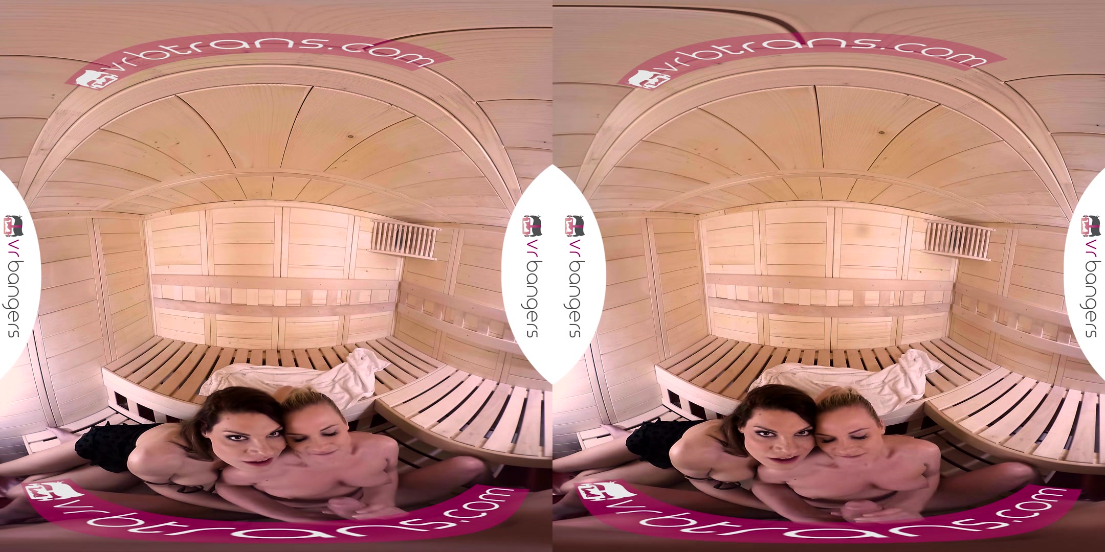 VRB TRANS Valentine's threesome with two hot Darling in sauna VR Porn